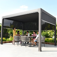 Pergola bioclimatique motorisée avec structure en aluminium renforcé et épaissi, toit imperméable, résistant aux UV et aux vents de typhoon, idéale pour les barbecues en cour.