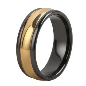 Grosir cincin zirkonium hitam 8mm bando pernikahan superkonduktor tinggi dipoles kubah pria cincin perhiasan cincin zirkonium hitam