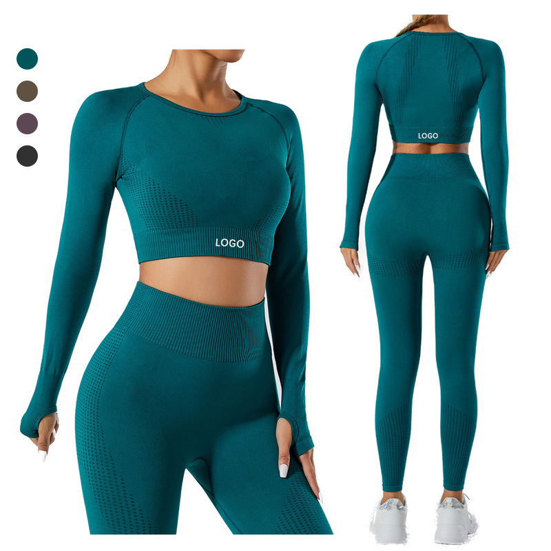 Wholesale Slim Fit Yoga Workout Round Neck Black Gym Fitted Top Sport Ladies Long Sleeve Custom Crop Tops for Women