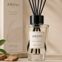 Arovi - Ensemble diffuseur de parfum en bois de santal personnalisé 200 ml avec flacon de recharge, bâtonnets noirs, verre, parfum d'ambiance pour la maison, emballage cadeau