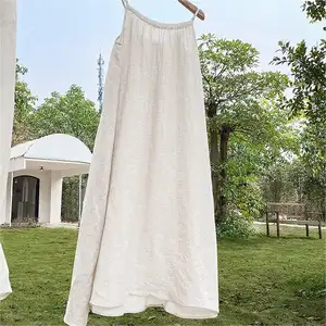 Personalizzato di alta qualità da donna estate largo Vintage Casual Maxi lungo senza maniche tinta unita 100 per cento da donna abito di lino taglia libera