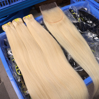 Fournisseur de Cheveux Vierges Bruts Pas Chers, Cheveux Russes Non Traités Grade 12A, Bundles de Cheveux Humains Brésiliens Blonds 613 avec Closure en Dentelle