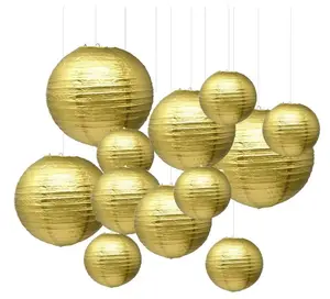 Altın parlak kağıt fenerler çeşitli boyutlarda kağıt fenerler dekoratif çin japon kağıt asılı süslemeleri topu fenerler