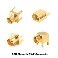 Connecteur RF MCX femelle 50 Ohms, montage sur circuit imprimé (PCB), montage droit, montage à angle droit, montage en surface (SMT), plaqué or, faible perte