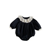 Combinaison à volants en dentelle, col de poupée, style coréen, manches bouffantes pour bébé fille nouveau-né