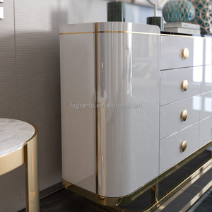 Đa Ngăn Kéo MDF Tủ Phòng Khách Đồ Nội Thất Bằng Đá Cẩm Thạch Đầu Giao Diện Điều Khiển Bảng Với Khung Thép Không Gỉ Tủ Bên - Product Image 5