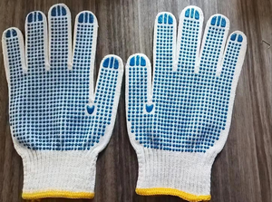 Çift taraflı beyaz pamuklu eldiven eldiven ile doğal % PVC noktalar örgü - Product Image 3