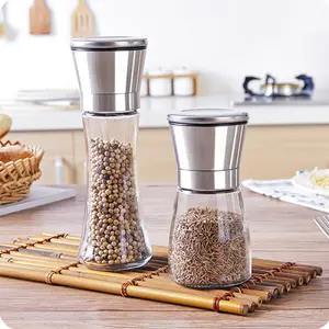 6Oz Tùy Chỉnh Nhà Bếp Gia Vị Trong Suốt Nắp Nhựa Của Nhãn Hiệu Muối Và Hạt Tiêu Nhà Máy 180Ml Chai Thủy Tinh Gia Vị Shaker Máy Xay