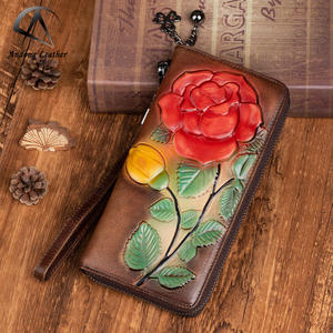 Portefeuille pour femmes Andong Rose embossé, sac à main à fermeture éclair, style rétro européen, portefeuilles longs, porte-monnaie - Product Image 3
