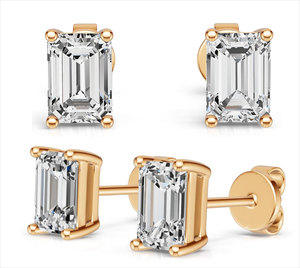 Boucles d'oreilles Starsgem en or blanc et jaune 10K, diamants de laboratoire taille émeraude 4*6mm, chaque pierre. - Product Image 2