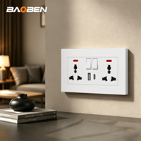 Panel de pared BAOBEN modelo 86 con panel ignífugo blanco, con puertos USB + Tipo-C, adecuado para uso doméstico y de oficina.