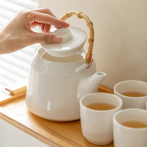 Japanese Style Tea <b>Set</b> White Ceramic Tea Pot <b>Set</b> Porcelain <b>Cup</b> <b>Set</b> of 6 Pcs - Product Image 5