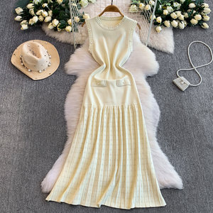 <span class=keywords><strong>Robe</strong></span> midi élégante sans manches pour femmes, automne-<span class=keywords><strong>hiver</strong></span>, drapée, plissée, tricotée - Product Image 2