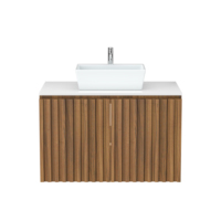 Ensemble de meuble-lavabo de salle de bain moderne avec comptoir flottant en bois grainé de 32 pouces, lavabo simple