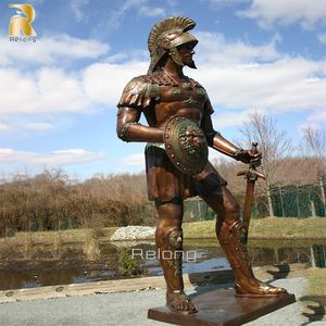 Décoration de jardin d'extérieur, chevalier romain en armure de bronze grandeur nature avec bouclier, statue de guerrier en métal - Product Image 6