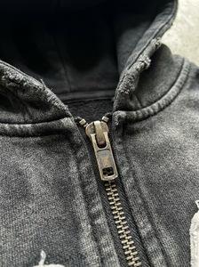 커스텀 프라이빗 라벨 빈티지 애시드 워시 지퍼업 후드티, 프레이드 아플리케 패치워크, 100% 코튼 레터 패턴, 유니섹스 봄용 - Product Image 6