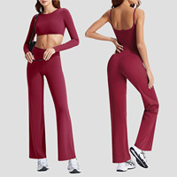 Ensemble de sport respirant en nylon et élasthanne pour femme, avec soutien-gorge intégré, coupe ajustée, manches longues, idéal pour le yoga, le Pilates et la course, toutes saisons