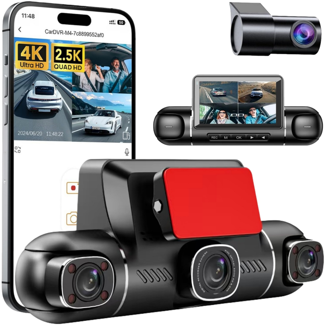 4K+1080P+1080P+1080P 5.8GHz WiFi Dash Cam Front and Rear 4K UHD 360° Dashcam Night Vision 24H Parking Monitor
