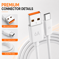 Câble de charge rapide USB-A vers Type-C 67W 6A à charge turbo haute vitesse, cordon de chargeur en PVC pour smartphones Redmi, vente en gros