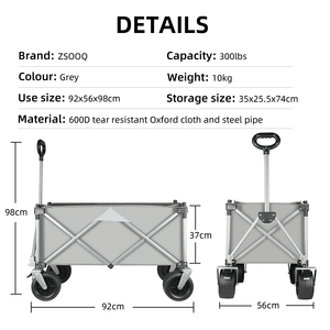 <strong>Collapsible</strong> <strong>Wagon</strong> Cart Folding Beach <strong>Wagon</strong> with Big All-Terrain Wheels Large Weight Capacity Heavy Duty Cart for Camping Garden - Product Image 3