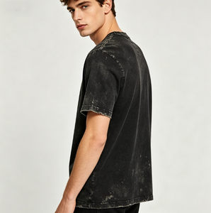 เสื้อยืดวินเทจผู้ชาย แขนสั้น ไซส์ใหญ่ ทรงโอเวอร์ไซส์ สีพื้น รับสกรีนโลโก้ แบรนด์แฟชั่น - Product Image 1
