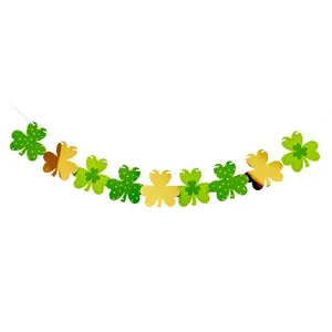 St. Patricks Day Lucky Clover Green Banner Decor Paper Shamrock Garland for Irish Party Supplies