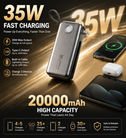 AC Fişli 20000mAh Güç Bankası Dahili Kablolar 35W USB-C Hızlı Şarj Seyahat Güç Bankası Günlük Şarj için Taşınabilir Şarj Cihazı