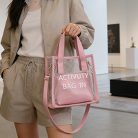 Sac fourre-tout imperméable et léger en PVC avec garniture rose et design transparent, idéal pour les trajets quotidiens, le travail, les voyages et les courses
