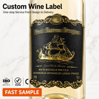 Étiquette de bouteille de vin en métal gaufré personnalisée de luxe, autocollant en aluminium doré imperméable pour bouteille de whisky ou de liqueur haut de gamme
