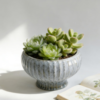 Pot de fleurs en céramique gris émaillé fait à la main en forme de lotus pour la décoration du salon, de l'hôtel et du jardin