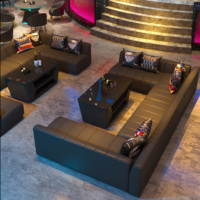 Sofá Modular Moderno de Madera para Club Nocturno, Sofá VIP Negro para Salón, Asientos con Luces LED, Sofá para Bar KTV, Muebles Comerciales para Centro Comercial