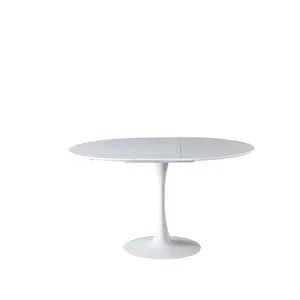 简约设计白色高光可伸展桌圆木圆形郁金香餐桌椅