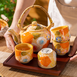 Japanese Style Ceramic <b>Teapot</b> with Cups Hand-painted Underglaze Flower Tea <b>Set</b> - Product Image 4
