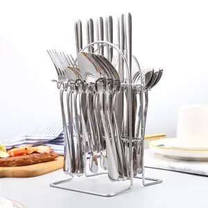 Silverware Set For Wedding Party Kitchen Flatware 24Pcs Cutlery Set With Rack Holder