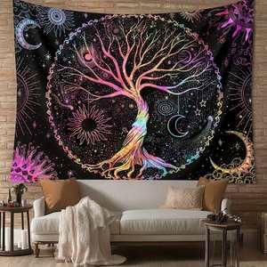 Tapisserie Mystique Hippie Soleil et Lune - Mandala Floral Bohème Esthétique, Décoration Murale Bohème Parfaite pour Chambre et Noël - Product Image 1