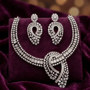 Luxury Cubic Zirconia Brass Necklace Set <b>Silver</b> Plated Bridal CZ <b>Choker</b> Earrings Set Wholesale Indian Wedding Jewelry - Product Image 4