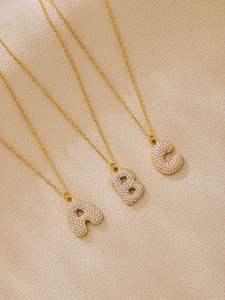 จี้ห้อยคอรูปตัวอักษรภาษาอังกฤษ 26 ตัว ดีไซน์เรขาคณิต ประดับเพชรซิคอน 5A คุณภาพสูง แบบ Asscher Cut  วัสดุสแตนเลสสตีล  ทันสมัย  สำหรับชาวพุทธ  ผลิตโดย <span class=keywords><strong>JoJo</strong></span> OEM/ODM - Product Image 3