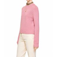 Pull-over en maille douce pour femme, col rond, manches longues, coupe épaule, personnalisé, en mélange de coton 12GG, tricot uni, collection automne, vente en gros