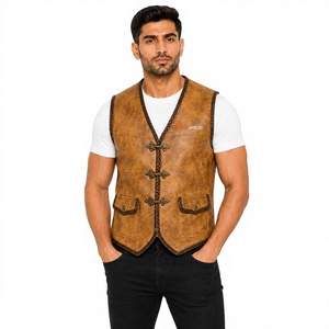 Chaleco de Cuero Sintético Marrón para Hombre, Talla Grande, con Bolsillos Delanteros, Cierre de Botones, Transpirable, Ropa Exterior Informal de Verano - Product Image 1