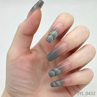 Faux ongles à presser en ABS bleu ombré, forme cercueil longue, avec motif nuage pour les doigts