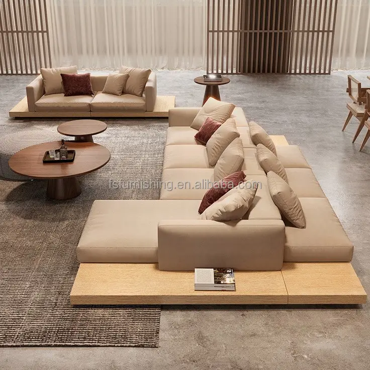 Luxe Nordic Houten Living Zitten Vergaderzaal Arabische Lounge Diepe Seat Grote U-vorm Italiaanse Moderne Stof Slaapbank Set