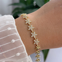 Gelang Tembaga Berlapis Emas 18K Zirkon Motif Bunga Buatan Tangan Vintage Mewah Ringan Grosir