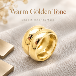 New Arrival Minimalist Luxury Wide Statement <b>Ring</b> <b>Stainless</b> <b>Steel</b> Double‑Layer Smooth Dome Band <b>For</b> <b>Women</b> Office & Banquet - Product Image 4