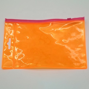 Sac à fermeture éclair en PVC <span class=keywords><strong>orange</strong></span> trou de suspension grande capacité sac de rangement plat en plastique auto-scellant étanche à l'humidité pour lotion - Product Image 4
