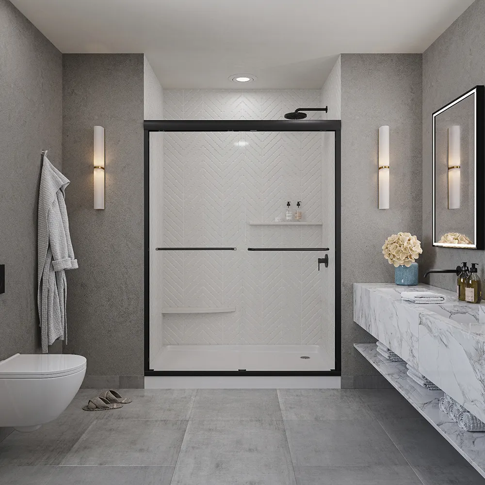 Seawin, diseño personalizado, marco negro mate, pantalla de ducha de baño, puertas corredizas de derivación de vidrio templado para cuartos de ducha