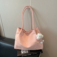 Sac fourre-tout en toile à imprimé étoilé avec breloque nuage, sac à main à poignée souple pour femme, grande capacité, idéal pour les voyages et les trajets quotidiens