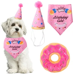 Прямая поставка с фабрики, набор украшений для вечеринки в честь Дня Рождения, собака, щенок, шапка на день рождения, шарф, Пончик, игрушка для собаки