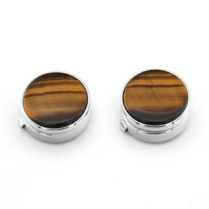 Manufacturer Wholesale Fashionable Classic Design Men's Round <b>Brown</b> Marble Cat's Eye Stone Cufflinks Shirt Decorative Buttons - Product Image 2