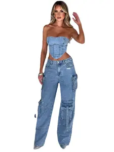 American Low Waist Three-dimensional Pocket Stitching Jeans for Women in Autumn 2024 New Loose Draping Slim Pants