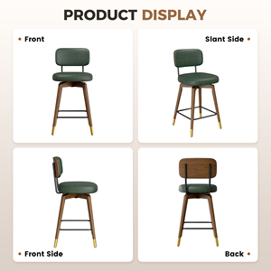 Modern Commercial Counter <b>Bar</b> Stools Waterproof PU Upholstered Solid Wood Legs Gold Tip Steady Outdoor Mall Use - Product Image 5